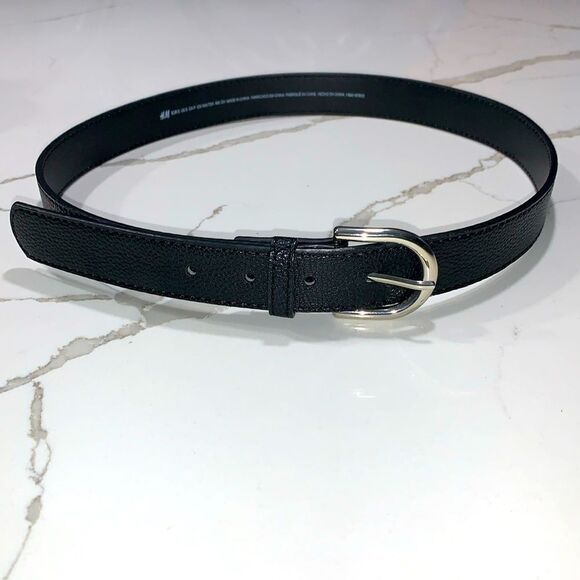 NEW H&M | Women’s Black Faux Leather Belt Silver Buckle - Picture 1 of 6